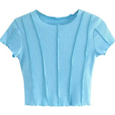 Slim Fit Short Sleeve Blouse with Lines